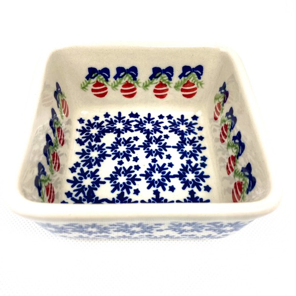 Polish Pottery, hand crafted and painted, 3.5" square dish with holiday designs - Picture 1 of 5